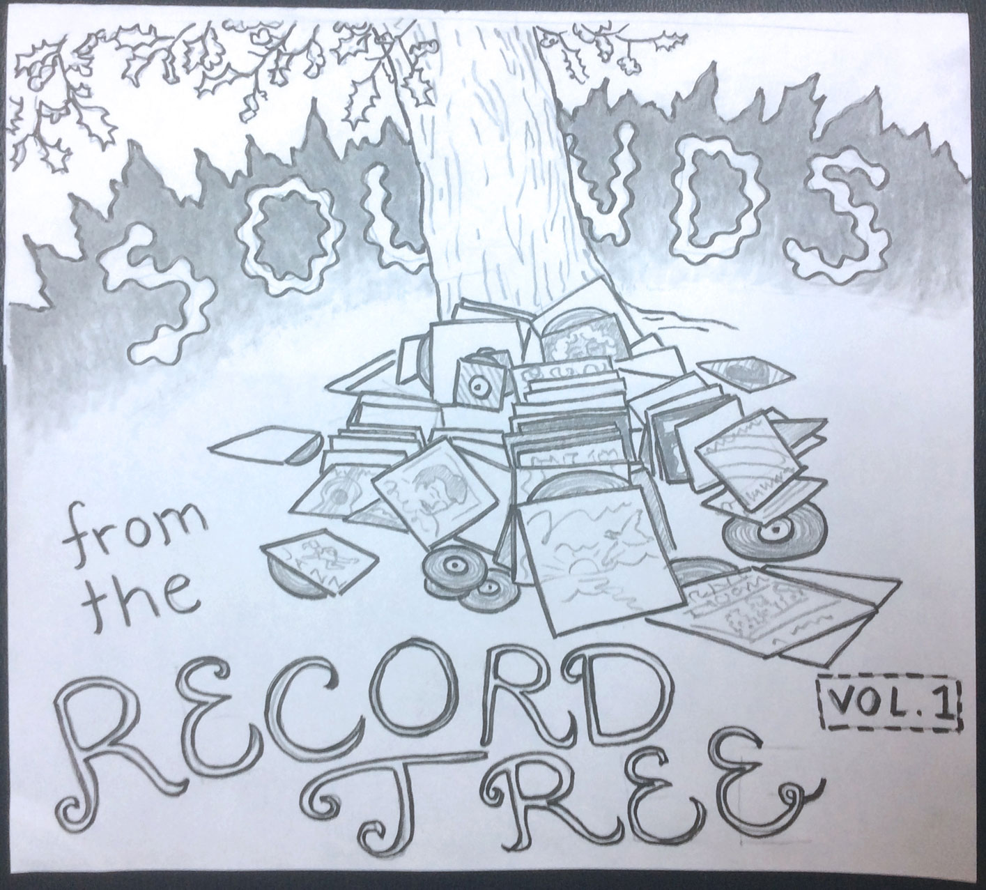 Cover for the Sounds of the Record Tree Volume 1 mixtape drawn by Martha Daghlian.
